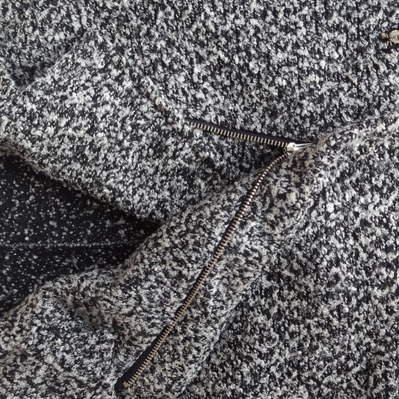 Elodie Asymmetrical Zip Tweed Look Collared Moto Jacket MEDIUM Black White - Picture 8 of 16